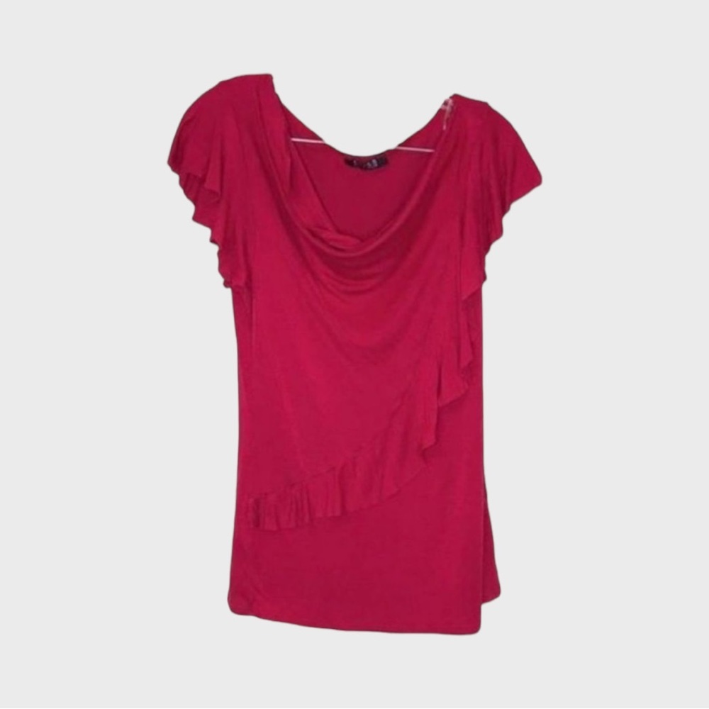 GU SB Women's Drape Neck Ruffle Top Pink Size XL